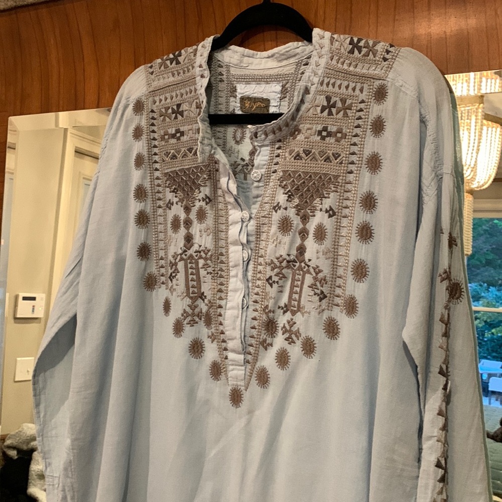 Biya brand from Johnny Was embroidered blue tunic